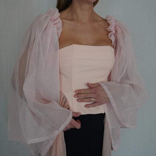 Pink corset with ruffle sleeves