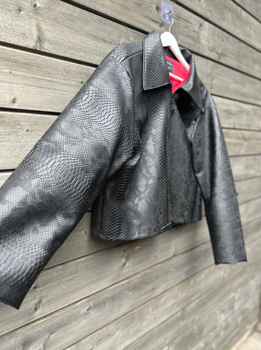 Leather jacket with red lining